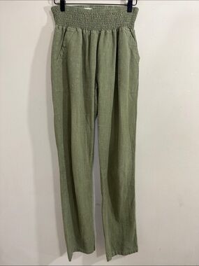 Emme Womens Maternity Green Linen Transition Straight Leg Pull On Pants size L